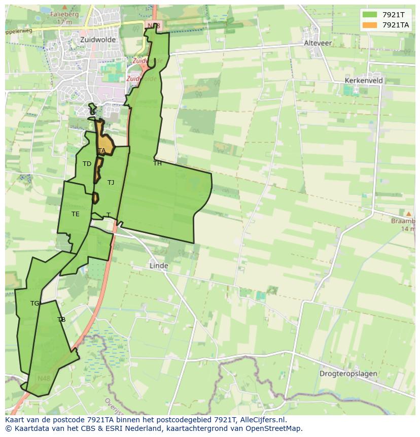 Afbeelding van het postcodegebied 7921 TA op de kaart.