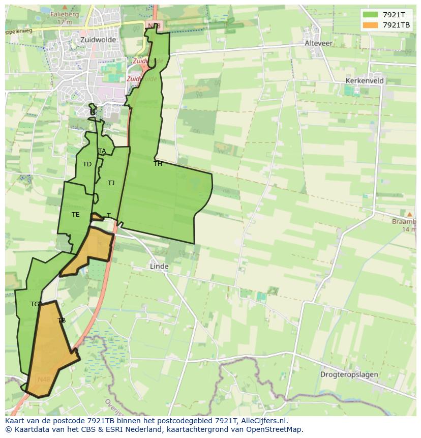 Afbeelding van het postcodegebied 7921 TB op de kaart.