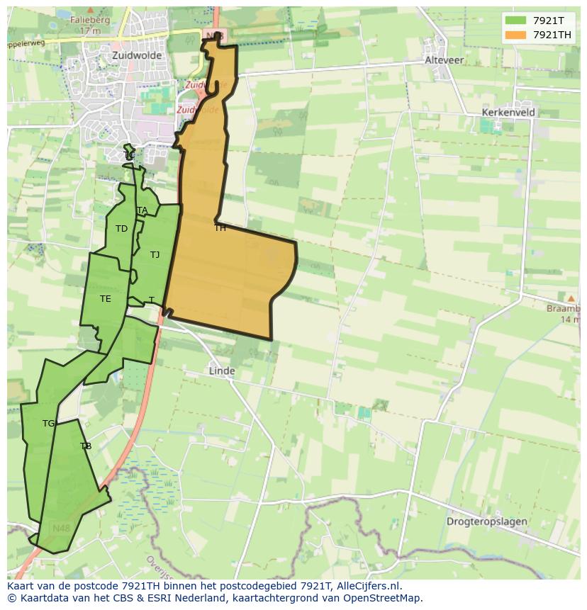 Afbeelding van het postcodegebied 7921 TH op de kaart.
