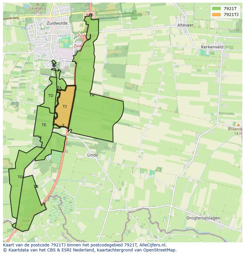 Afbeelding van het postcodegebied 7921 TJ op de kaart.