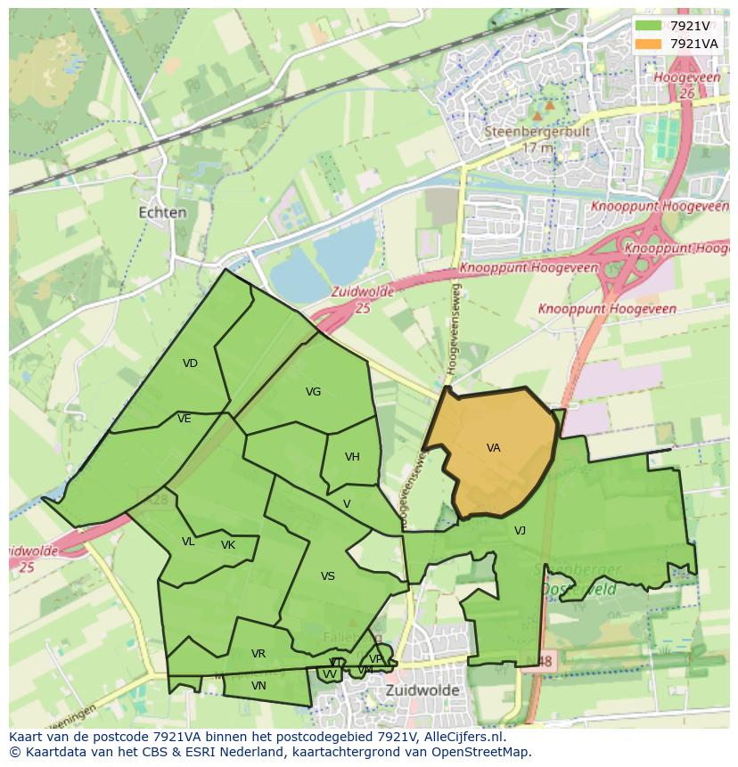 Afbeelding van het postcodegebied 7921 VA op de kaart.