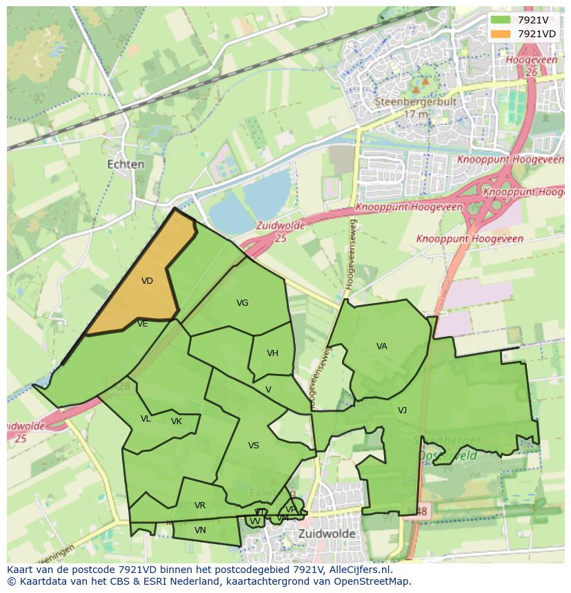 Afbeelding van het postcodegebied 7921 VD op de kaart.