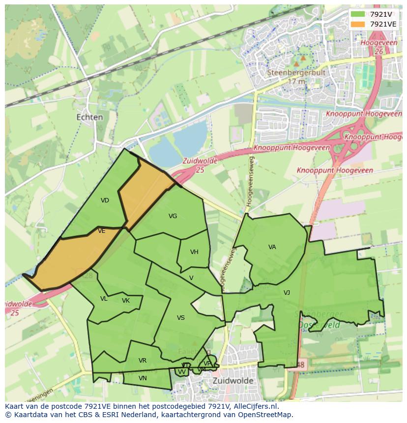 Afbeelding van het postcodegebied 7921 VE op de kaart.