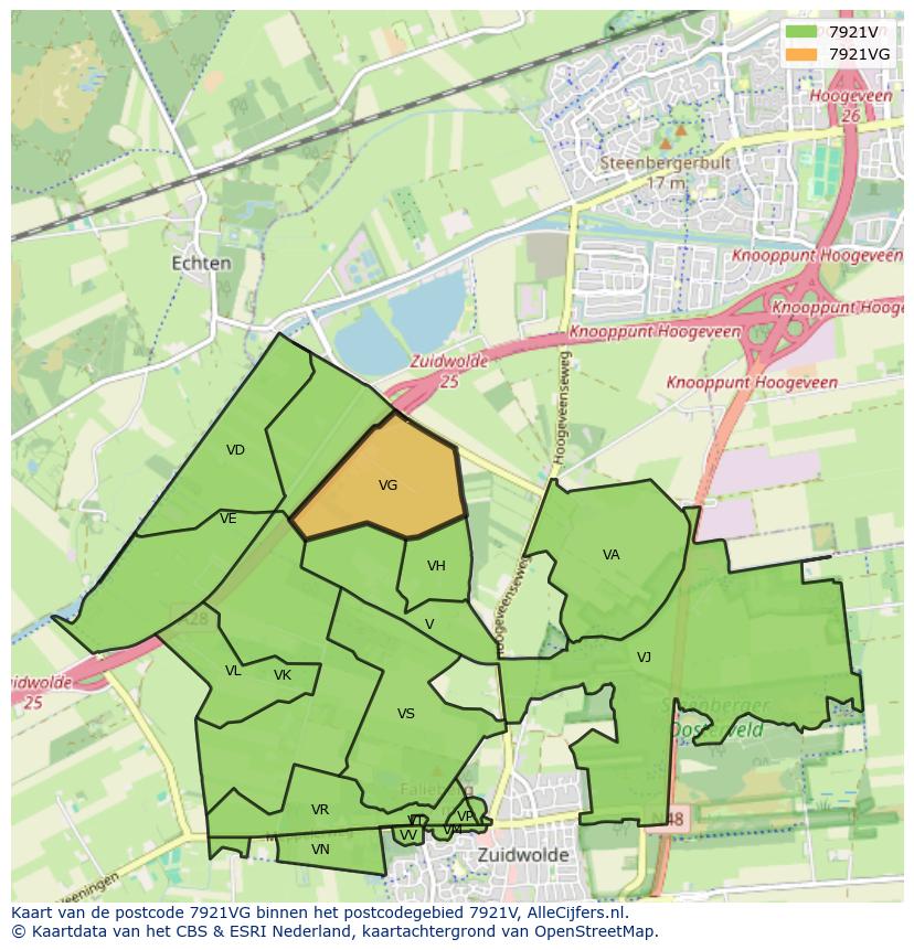 Afbeelding van het postcodegebied 7921 VG op de kaart.