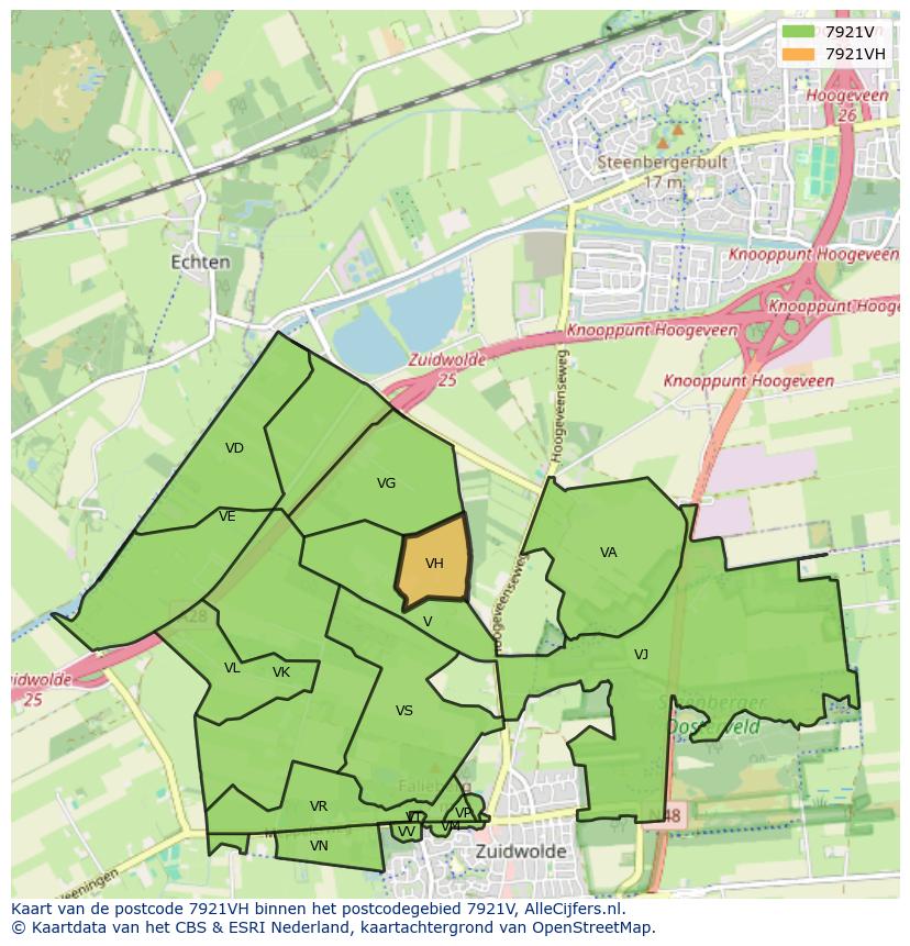 Afbeelding van het postcodegebied 7921 VH op de kaart.