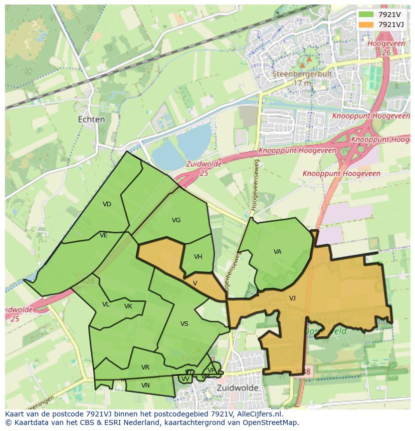Afbeelding van het postcodegebied 7921 VJ op de kaart.