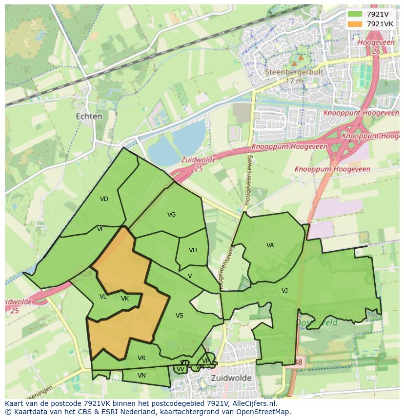 Afbeelding van het postcodegebied 7921 VK op de kaart.