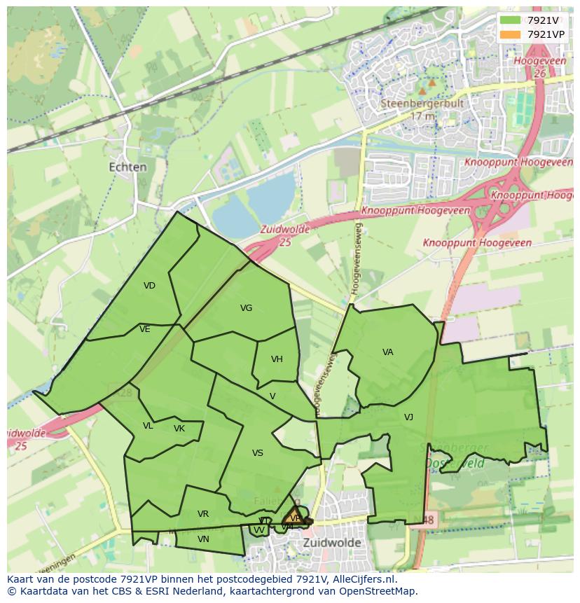 Afbeelding van het postcodegebied 7921 VP op de kaart.