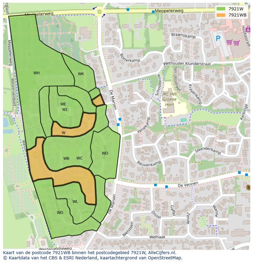 Afbeelding van het postcodegebied 7921 WB op de kaart.