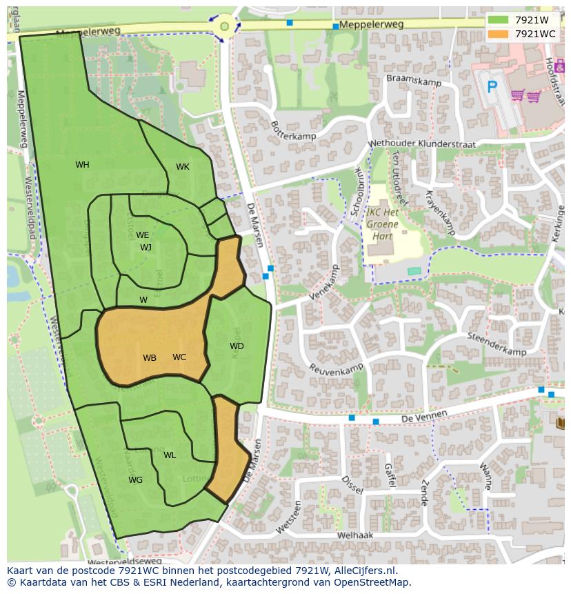 Afbeelding van het postcodegebied 7921 WC op de kaart.