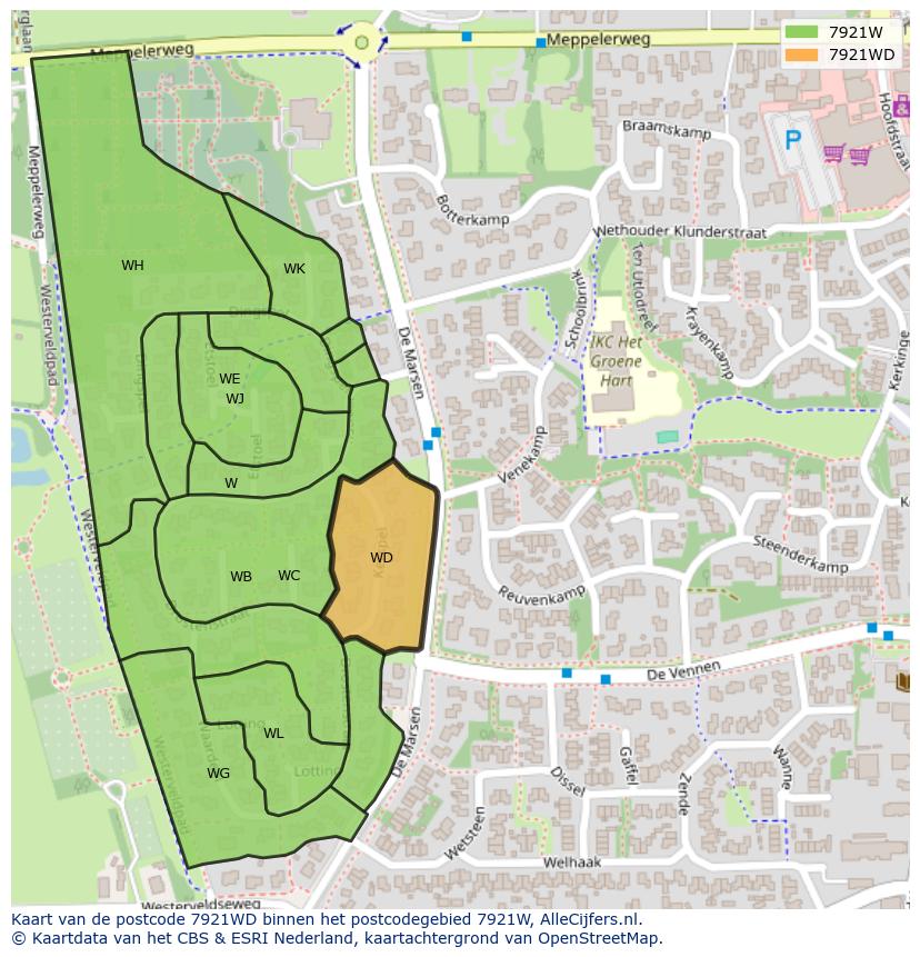 Afbeelding van het postcodegebied 7921 WD op de kaart.