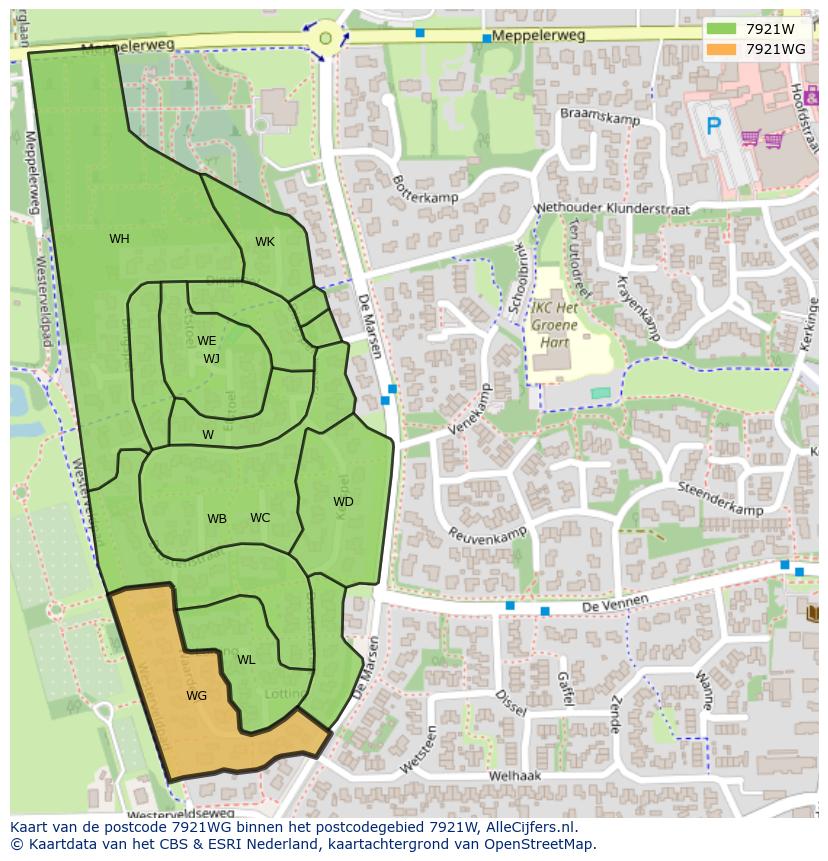 Afbeelding van het postcodegebied 7921 WG op de kaart.
