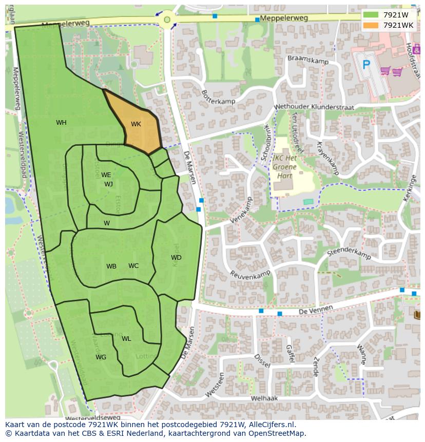 Afbeelding van het postcodegebied 7921 WK op de kaart.