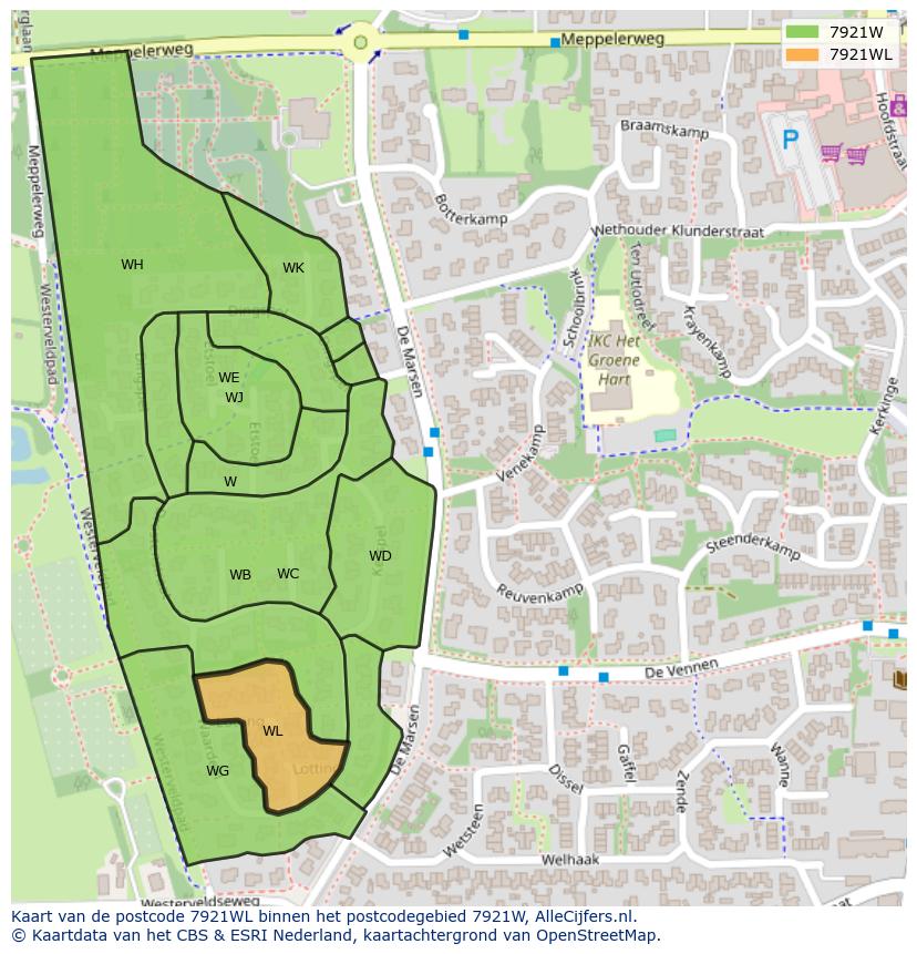 Afbeelding van het postcodegebied 7921 WL op de kaart.