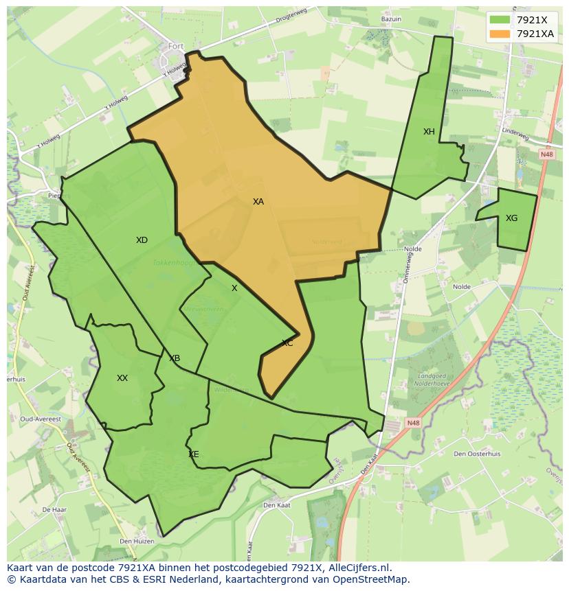 Afbeelding van het postcodegebied 7921 XA op de kaart.