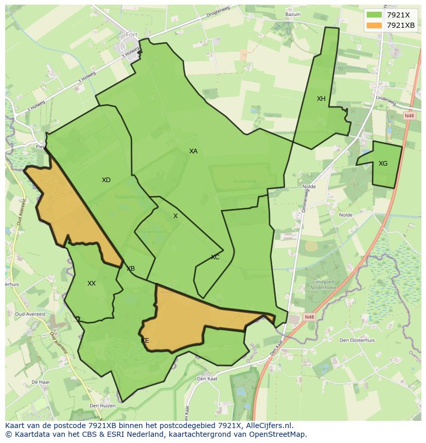 Afbeelding van het postcodegebied 7921 XB op de kaart.
