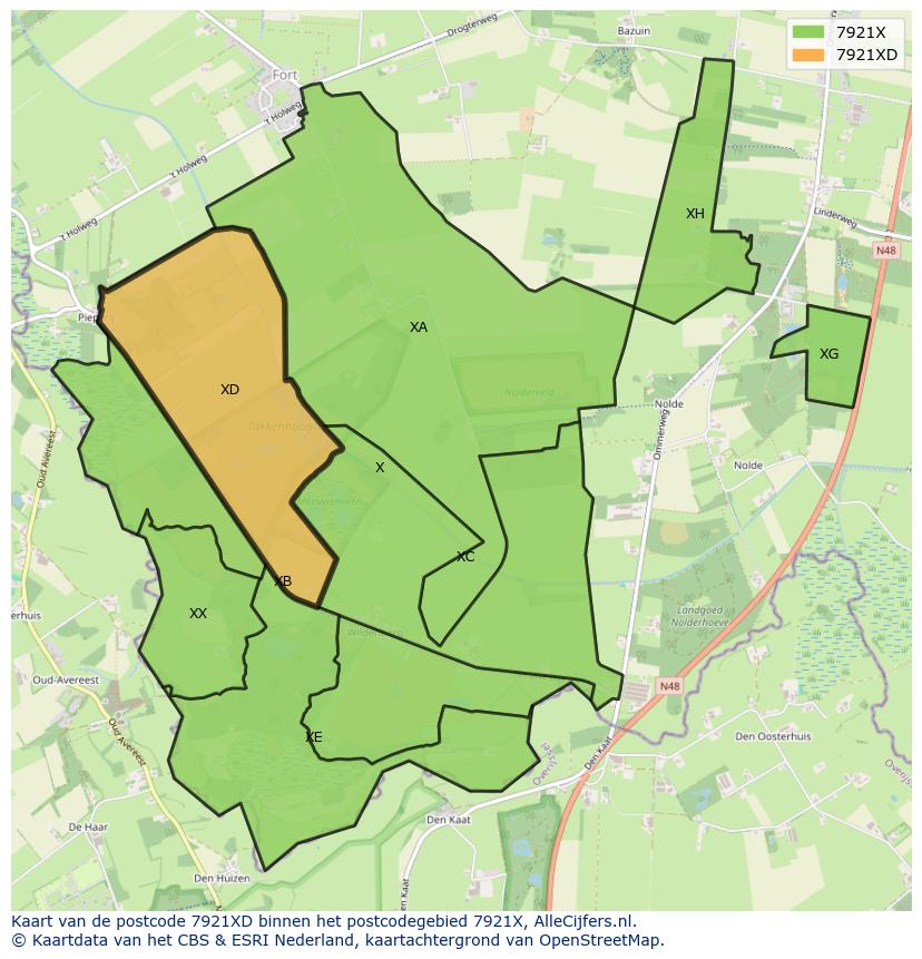 Afbeelding van het postcodegebied 7921 XD op de kaart.