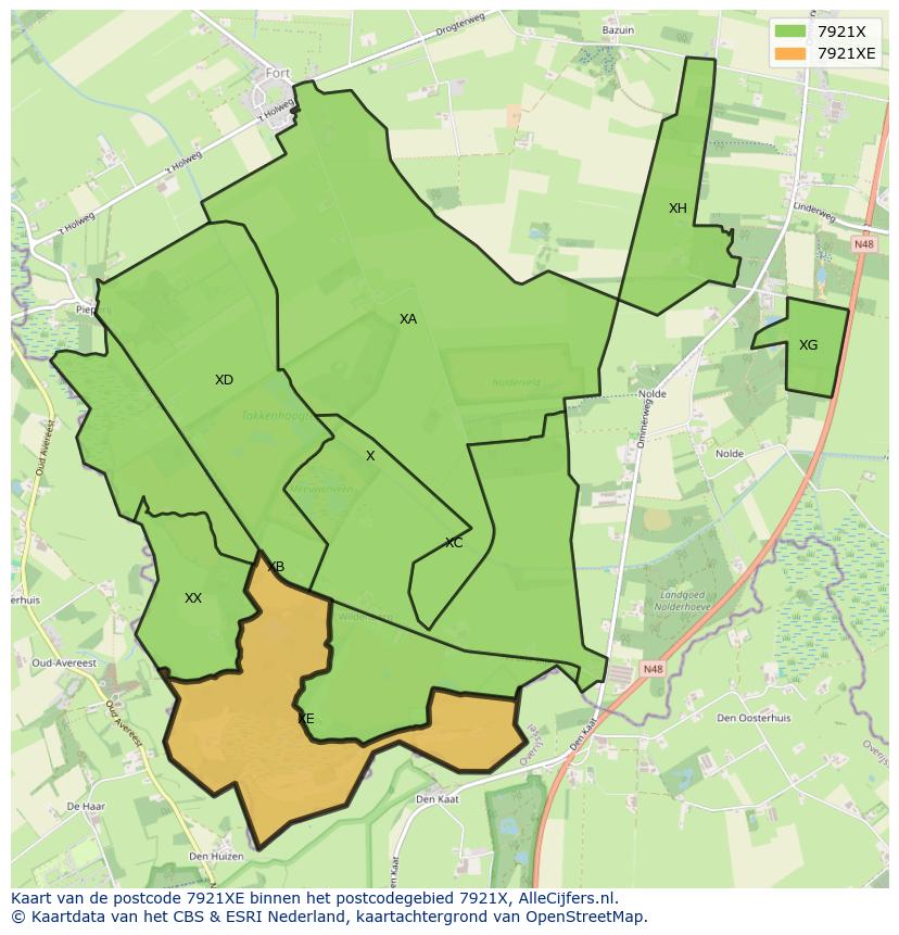Afbeelding van het postcodegebied 7921 XE op de kaart.