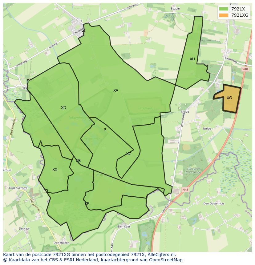 Afbeelding van het postcodegebied 7921 XG op de kaart.