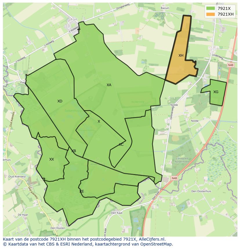 Afbeelding van het postcodegebied 7921 XH op de kaart.