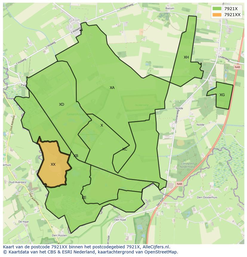 Afbeelding van het postcodegebied 7921 XX op de kaart.