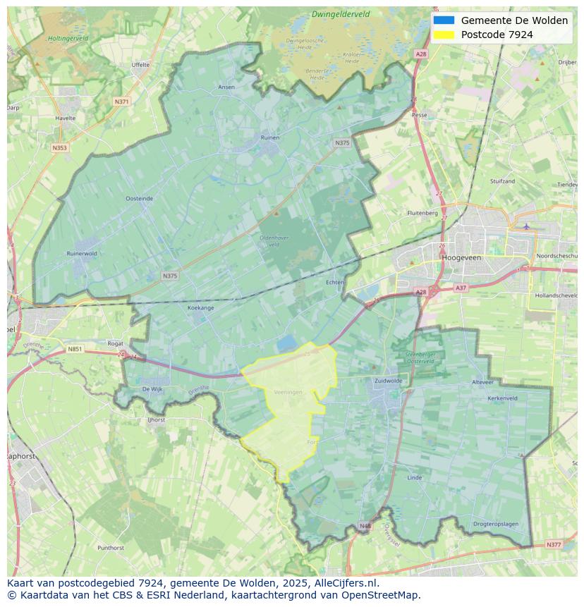 Afbeelding van het postcodegebied 7924 op de kaart.