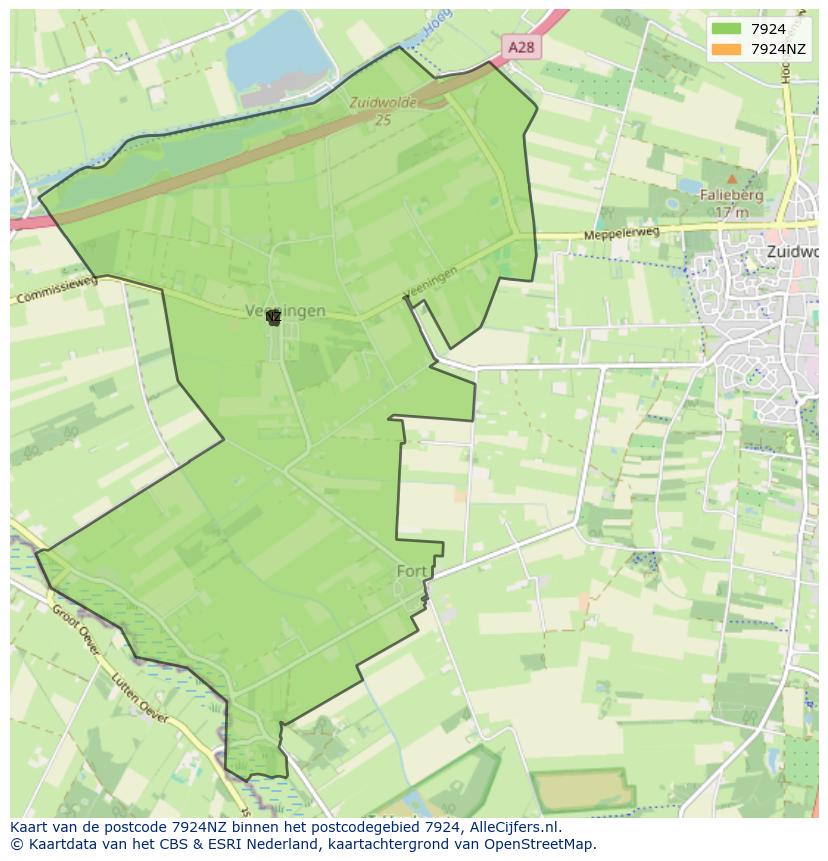 Afbeelding van het postcodegebied 7924 NZ op de kaart.