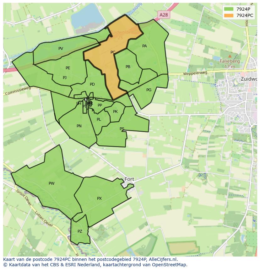 Afbeelding van het postcodegebied 7924 PC op de kaart.