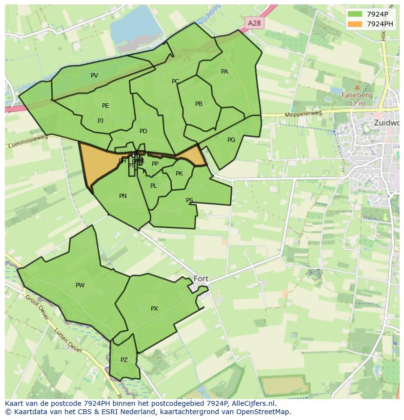 Afbeelding van het postcodegebied 7924 PH op de kaart.