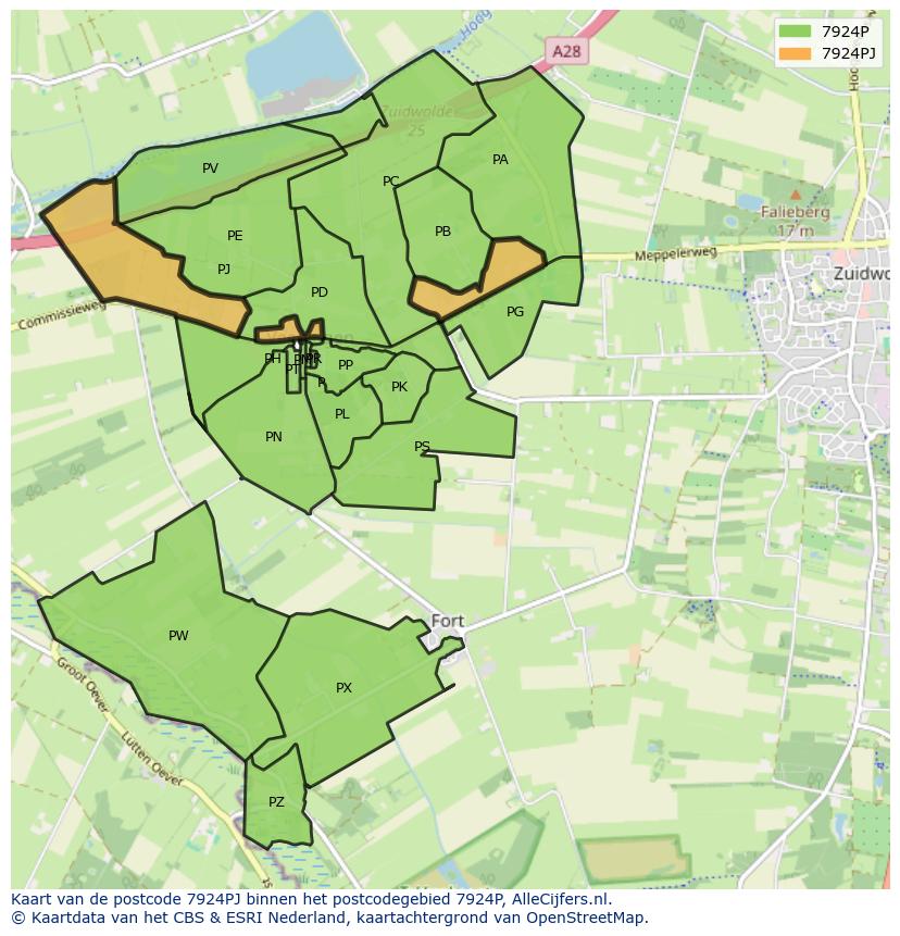 Afbeelding van het postcodegebied 7924 PJ op de kaart.