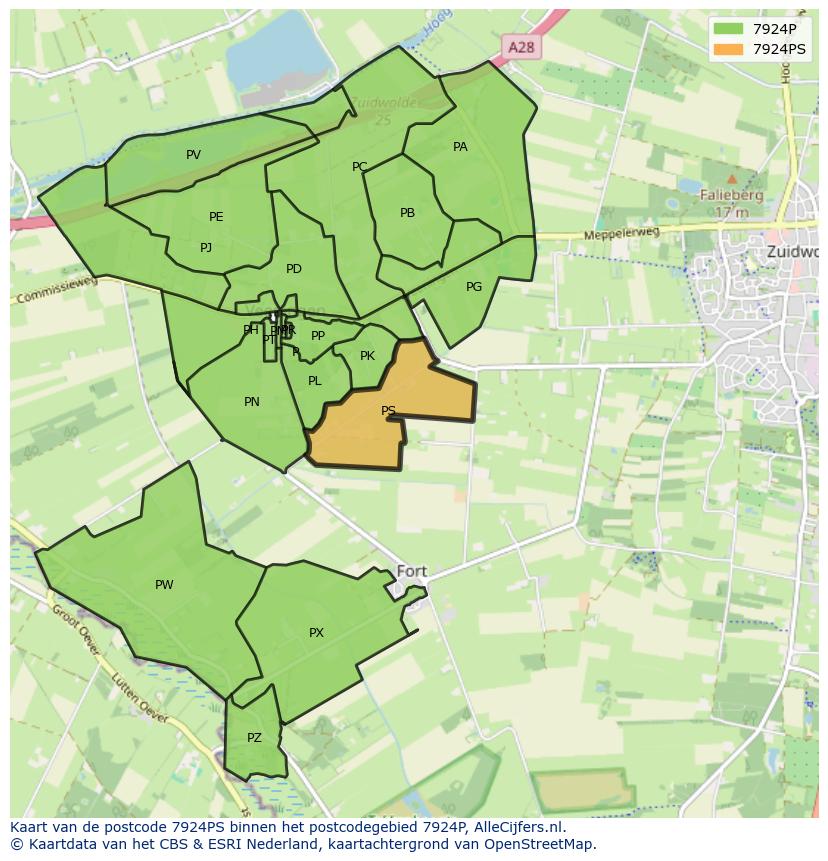 Afbeelding van het postcodegebied 7924 PS op de kaart.
