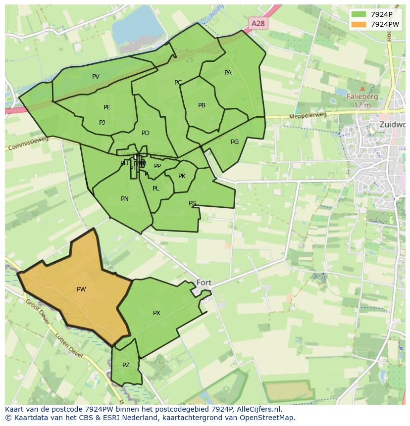 Afbeelding van het postcodegebied 7924 PW op de kaart.