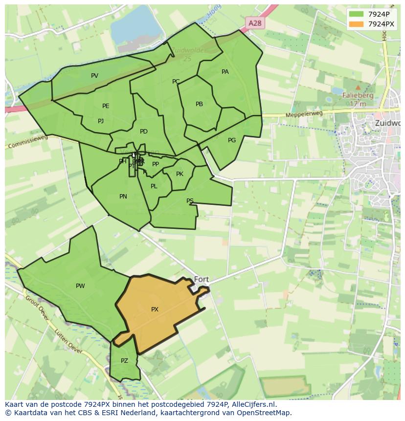 Afbeelding van het postcodegebied 7924 PX op de kaart.