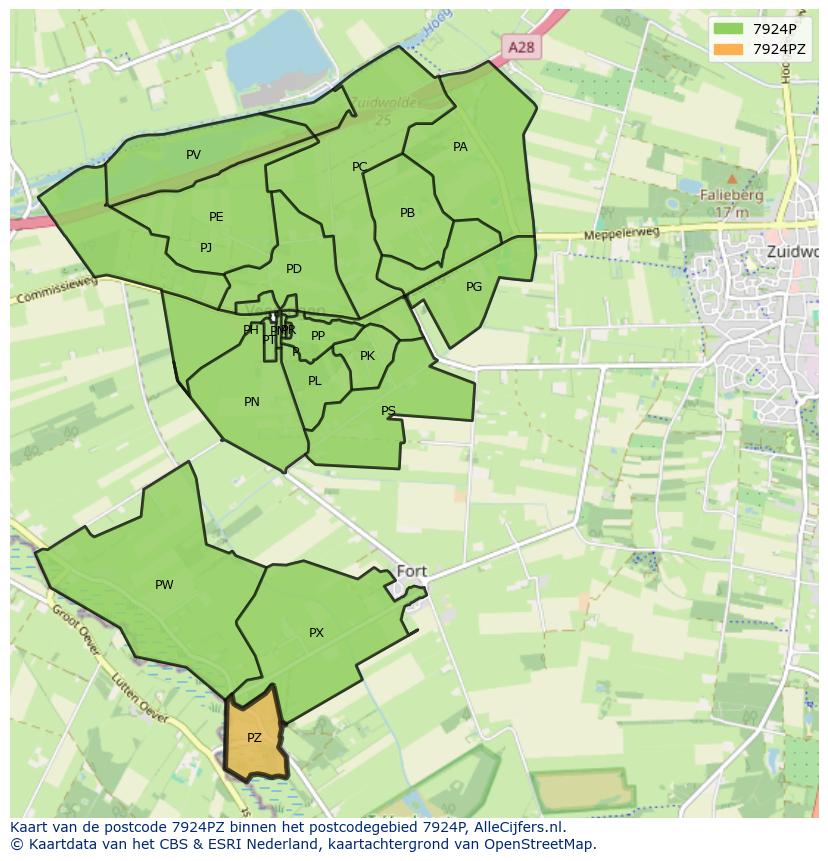 Afbeelding van het postcodegebied 7924 PZ op de kaart.