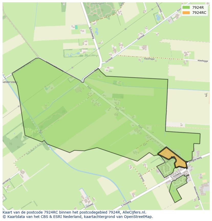 Afbeelding van het postcodegebied 7924 RC op de kaart.