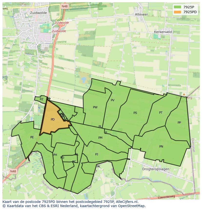 Afbeelding van het postcodegebied 7925 PD op de kaart.