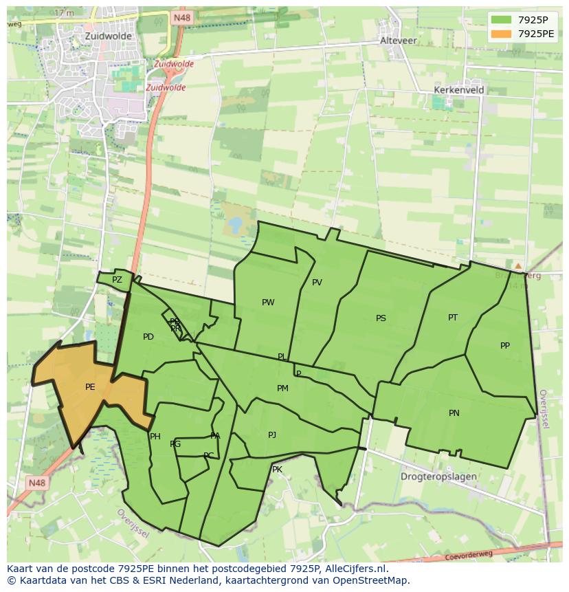 Afbeelding van het postcodegebied 7925 PE op de kaart.