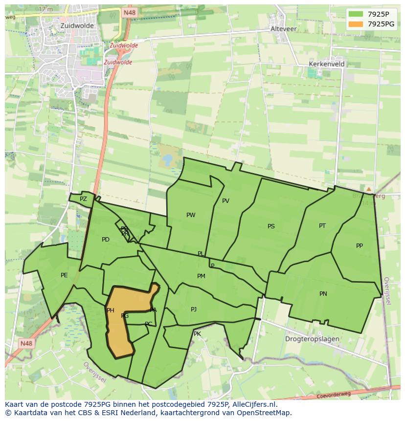 Afbeelding van het postcodegebied 7925 PG op de kaart.