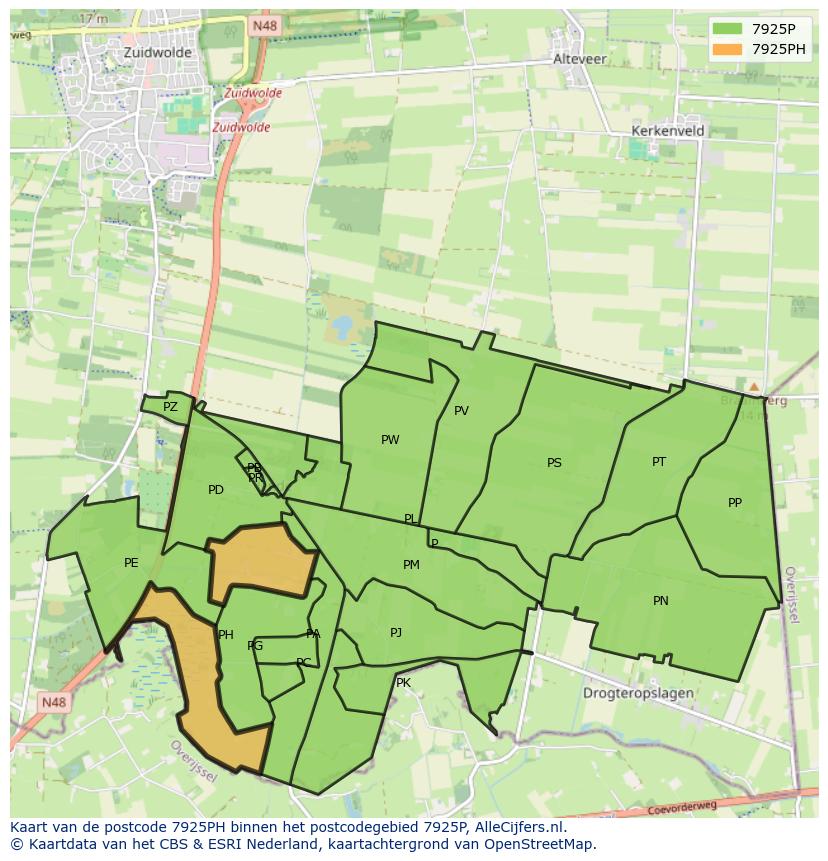 Afbeelding van het postcodegebied 7925 PH op de kaart.