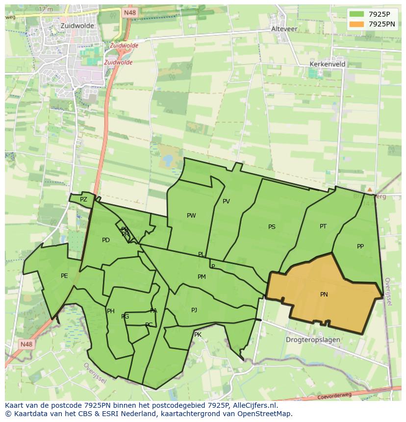 Afbeelding van het postcodegebied 7925 PN op de kaart.