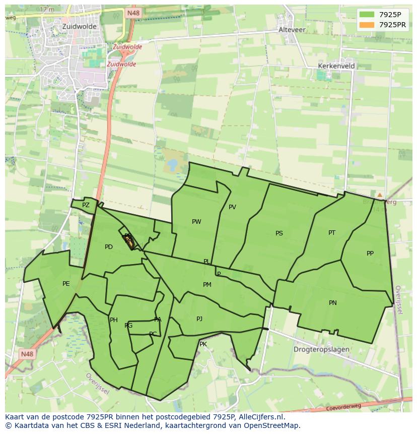 Afbeelding van het postcodegebied 7925 PR op de kaart.