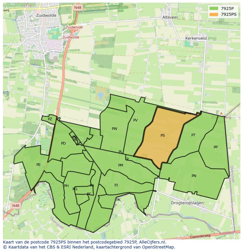 Afbeelding van het postcodegebied 7925 PS op de kaart.