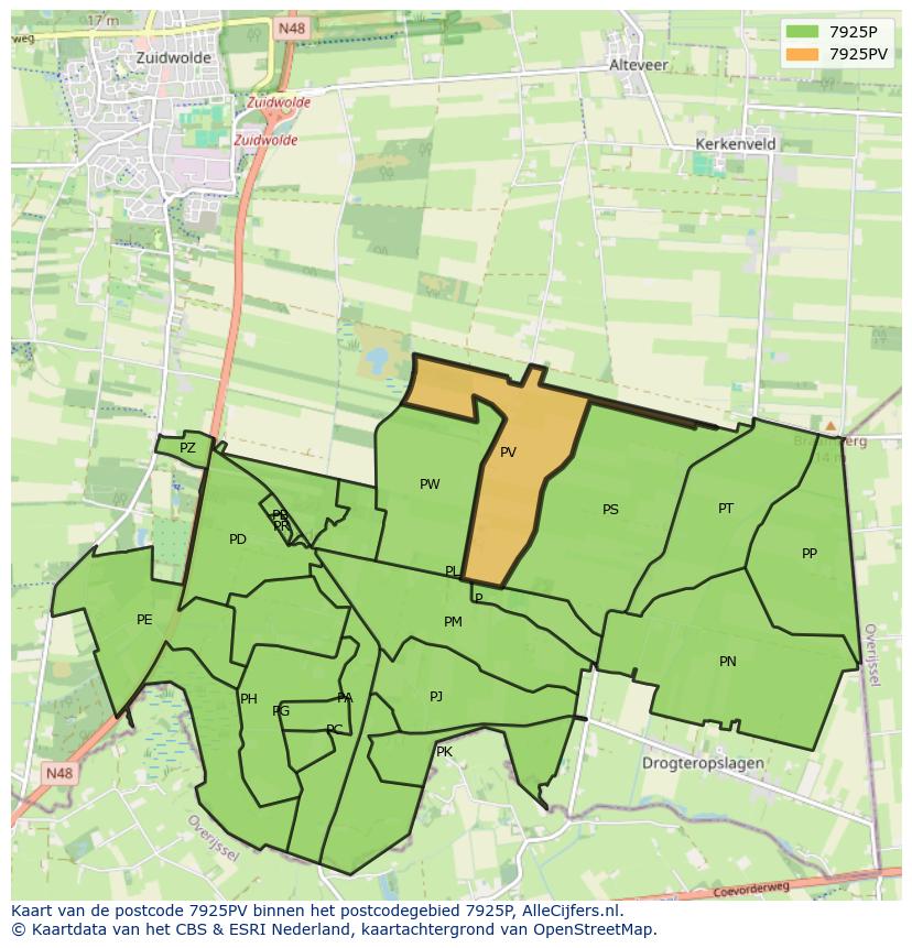 Afbeelding van het postcodegebied 7925 PV op de kaart.