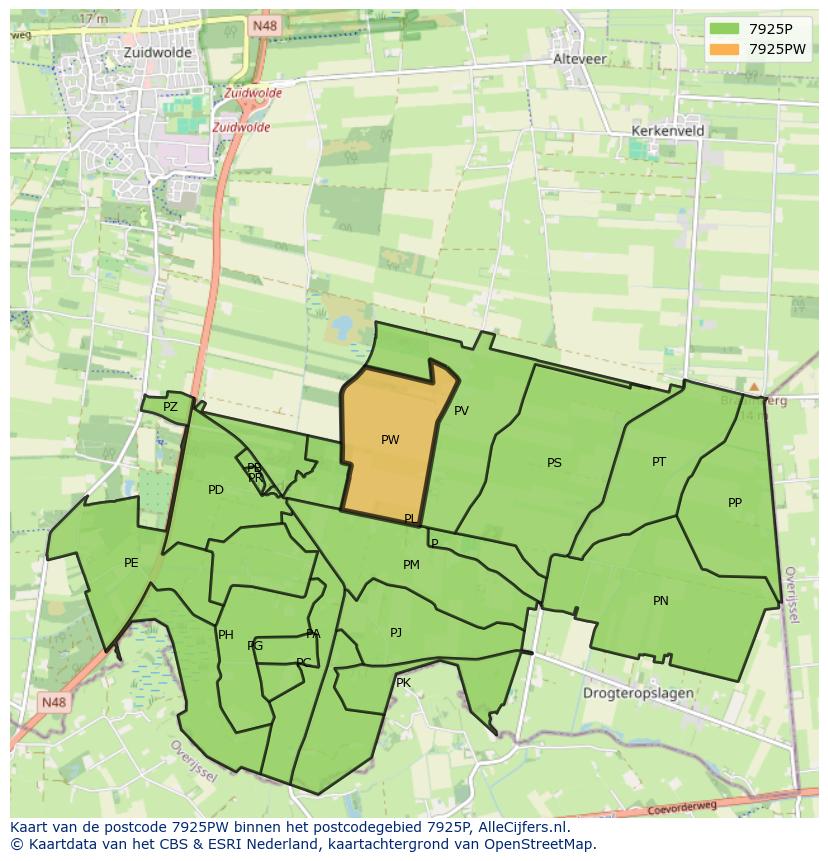 Afbeelding van het postcodegebied 7925 PW op de kaart.