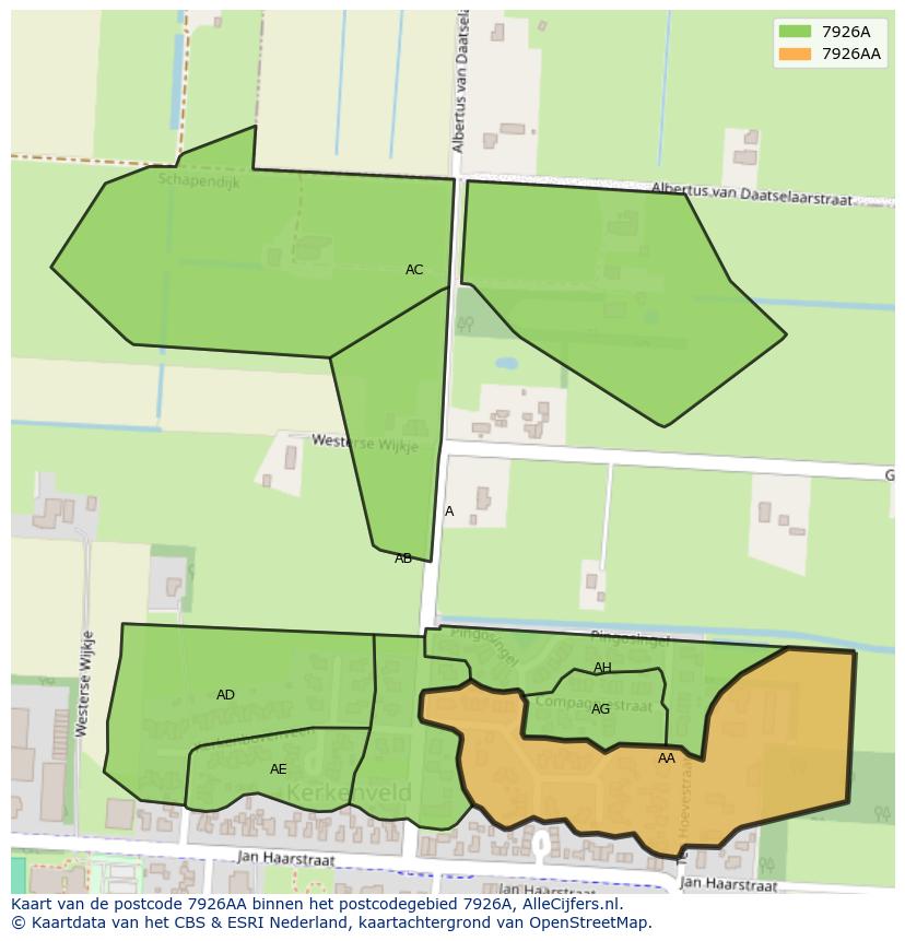 Afbeelding van het postcodegebied 7926 AA op de kaart.