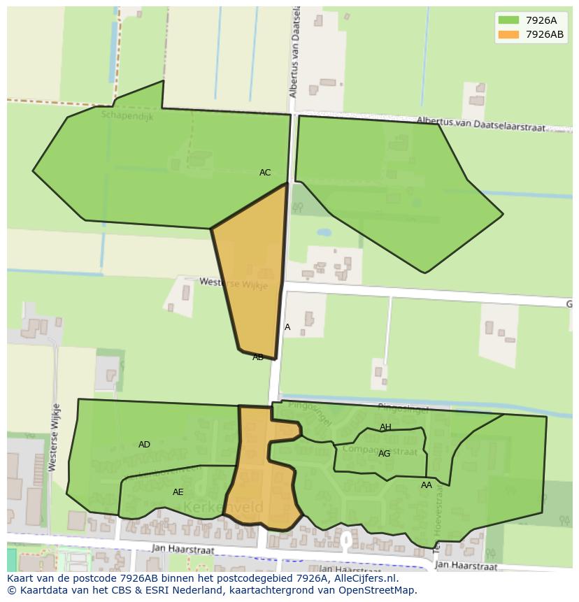 Afbeelding van het postcodegebied 7926 AB op de kaart.