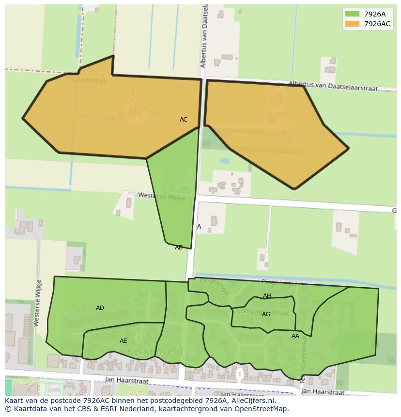 Afbeelding van het postcodegebied 7926 AC op de kaart.
