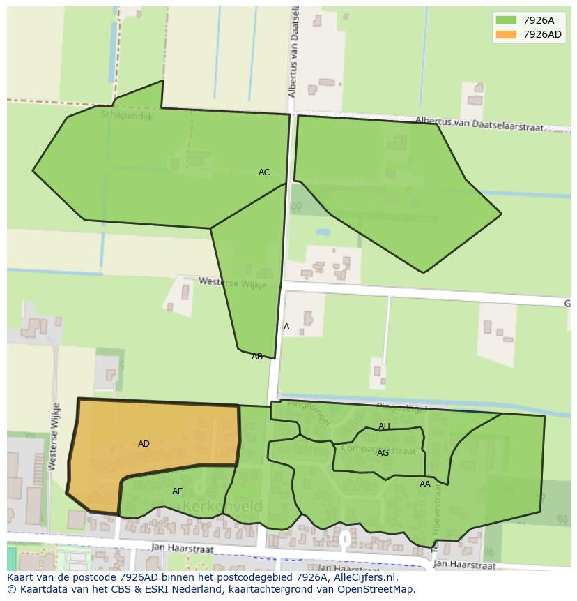 Afbeelding van het postcodegebied 7926 AD op de kaart.
