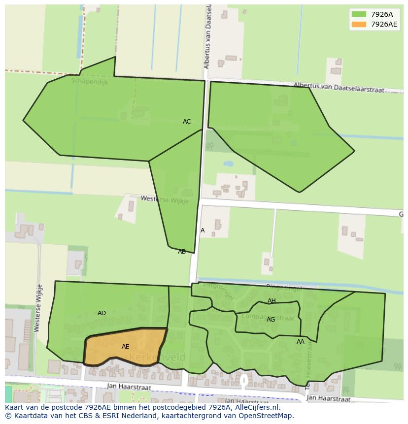 Afbeelding van het postcodegebied 7926 AE op de kaart.