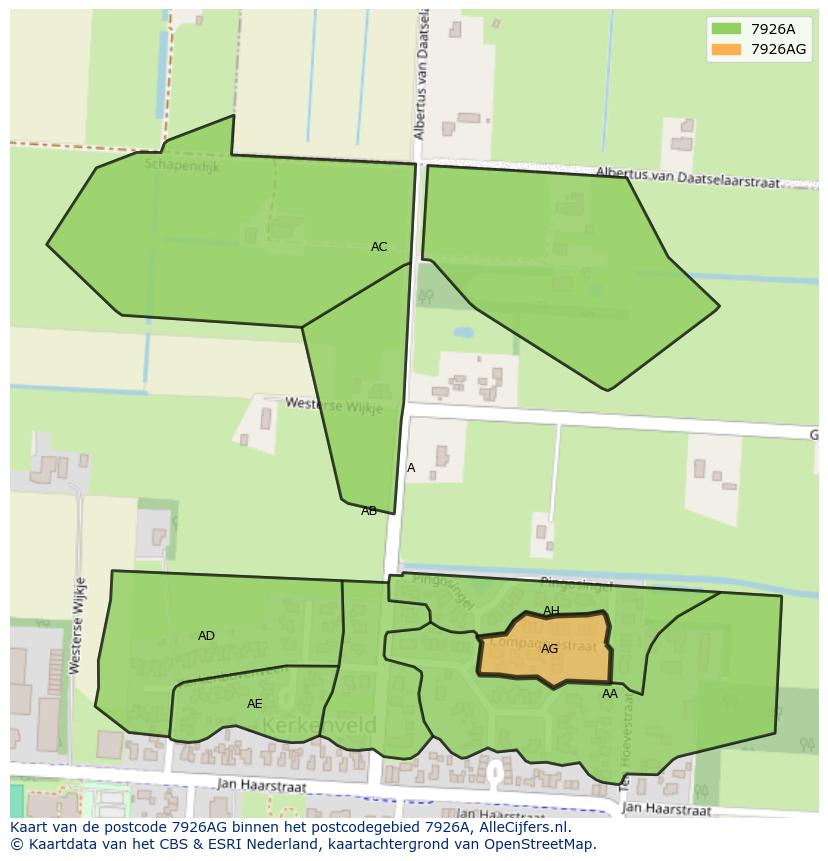 Afbeelding van het postcodegebied 7926 AG op de kaart.